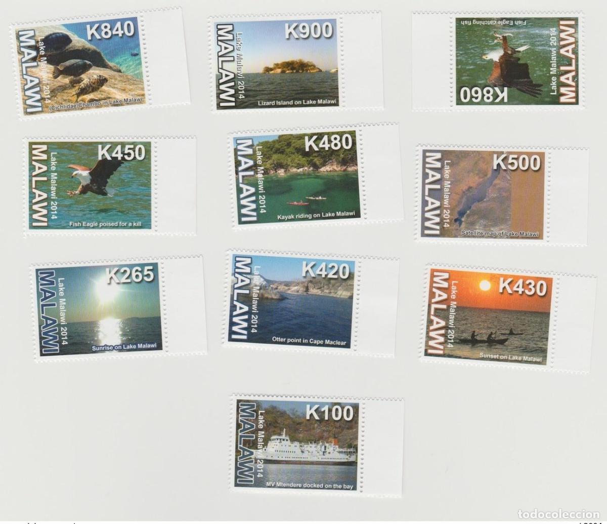 Sellos: Malawi 2014: Fauna silvestre del lago aves rapaces pesca de peces
