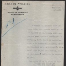 Sellos: ZARAGOZA, ARMA DE AVIACION. PERMISO PARA SEVILLA, OCTUBRE 1938, LEER TEXTO Y VER FOTO