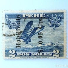 Sellos: SELLO POSTAL ANTIGUO PERÚ 1936 0,05 C AVION SOBREVOLANDO - OVERPRINT HABILITADO - CORREO AÉREO