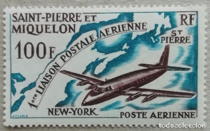 1964. SAN PEDRO Y MIQUELON. A-31. 1ER VUELO ENTRE ST. PIERRE MIQUELON Y NY. SERIE COMPLETA. NUEVO. (Sellos - Temáticas - Aviones)