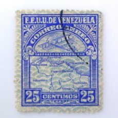 Sellos: SELLO POSTAL VENEZUELA 1932, 25 C, AVIACIÓN, AVIÓN, MAPA DE VENEZUELA, SECOND SERIES, USADO. Lote 313009893