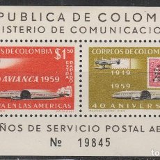 Sellos: COLOMBIA Nº 879, 40 ANIVERSARIO DE LA LÍNEA ÁREA NACIONAL AVIANCA, HOJA BLOQUE NUEVA ****. Lote 337118823