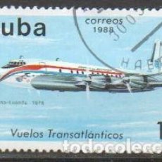 Sellos: CUBA Nº 2851, LA HABANA-LUANDA, VUELO REGULAR DE LAS LÍNEAS AÉREAS CUBANAS DESDE 1975. USADO
