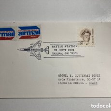 Sellos: SOBRE MATASELLOS AVIÓN. USA 1991. BATTLE STATION TULSA. CORREO AÉREO