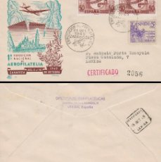 Sellos: AÑO 1949, EXPOSICION DE AEROFILATELIA EN ZARAGOZA, SOBRE DE PANFILATELICAS CIRCULADO O SIN CIRCULAR