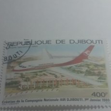 Sellos: SELLO DJIBOUTI (YIBUTI) MTDO 1980. FUNDACIÓN AIR DJIBOUTI. AVIONES. AVIACIÓN. VUELOS. CIVIL. HIATORI