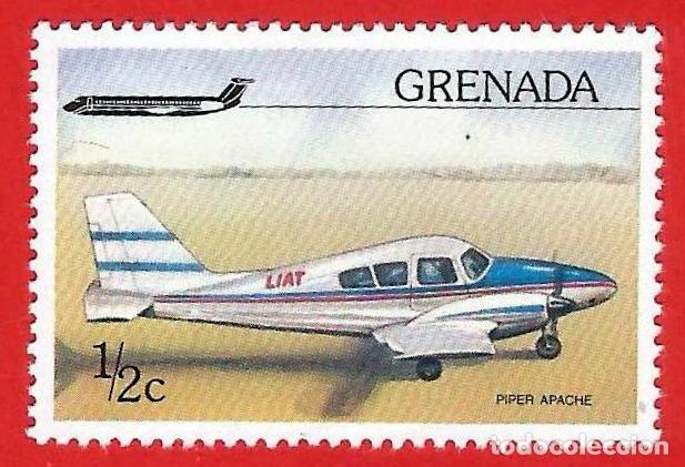 Sellos: Granada. 1976. Scott # 749. Avion. Piper Apache - Foto 1