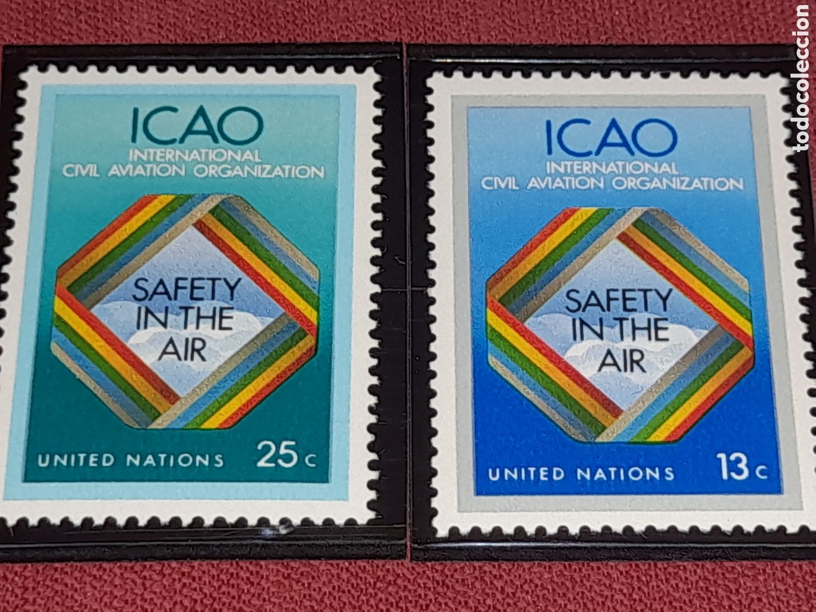 Sellos: Sello N. Unidas, N. York nuevo 1978. Organizaci&oacute;n &aacute;rea civil inter seguridad. Banderas. Vuelos. Avia