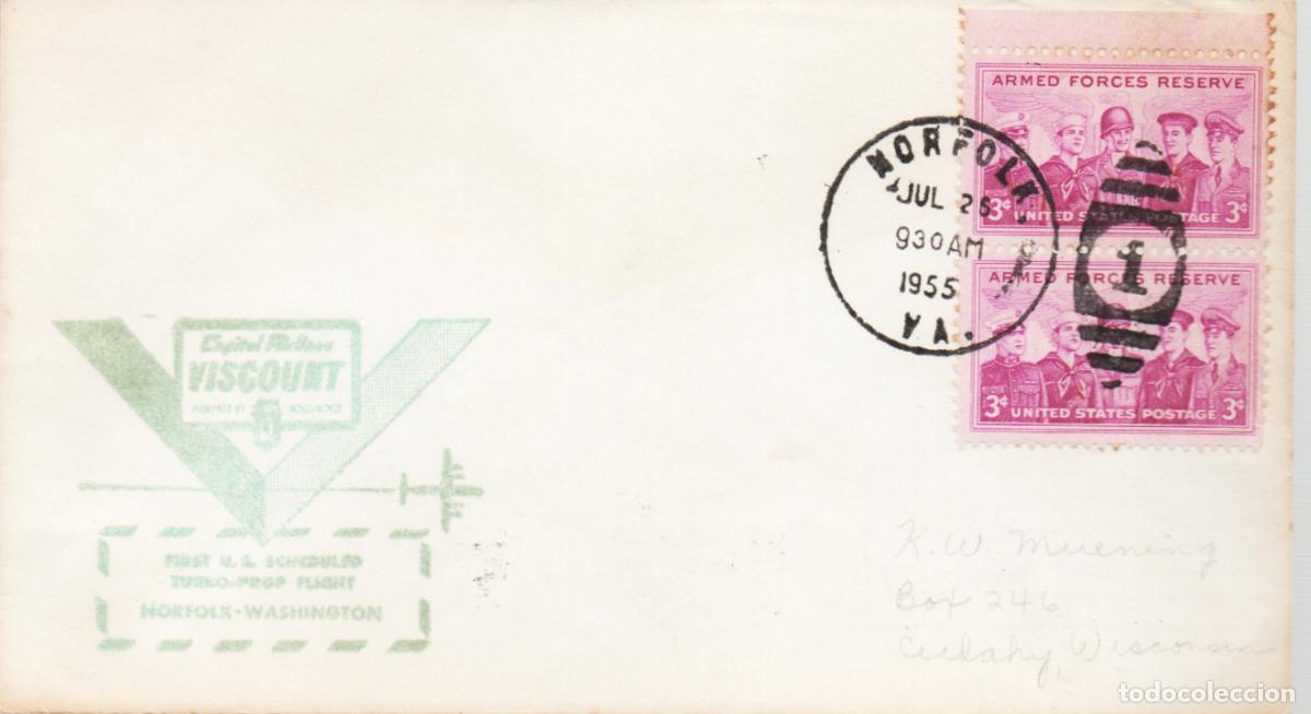 Sellos: ESTADOS UNIDOS, PRIMER VUELO HORFOLK-WASHINGTON EL 25-7-1955