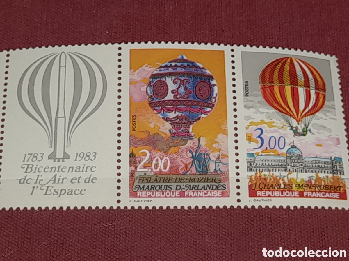 Sellos: Sello Francia nuevo 1983. 200Aniv primeros vuelos globo. Dirigible. Aviaci&oacute;n. Zepeling. Vistas.