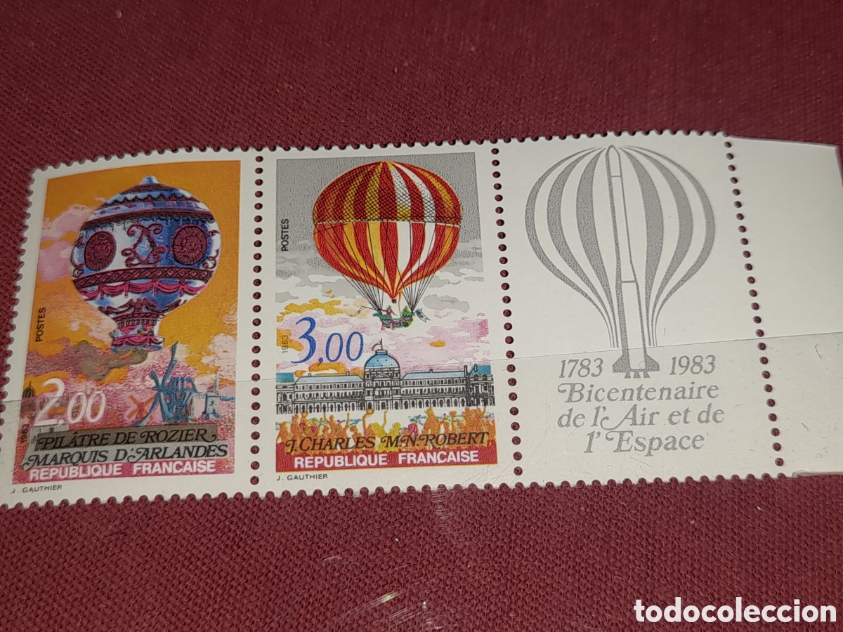 Sellos: Sello Francia nuevo 1983. 200Aniv primeros vuelos globo. Dirigible. Aviaci&oacute;n. Zepeling. Vistas.