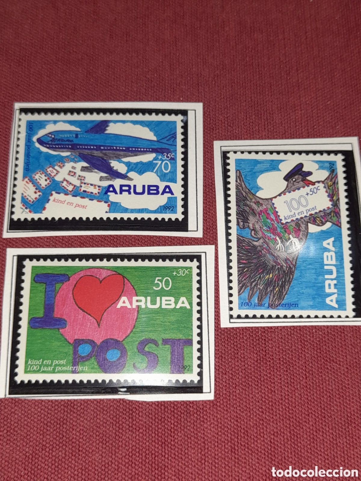 Sellos: Sello Aruba nuevo 1992. Pro infancia. 100Aniv servicio postal. Aves. P&aacute;jaros. Aviones. Aviaci&oacute;n. Esp