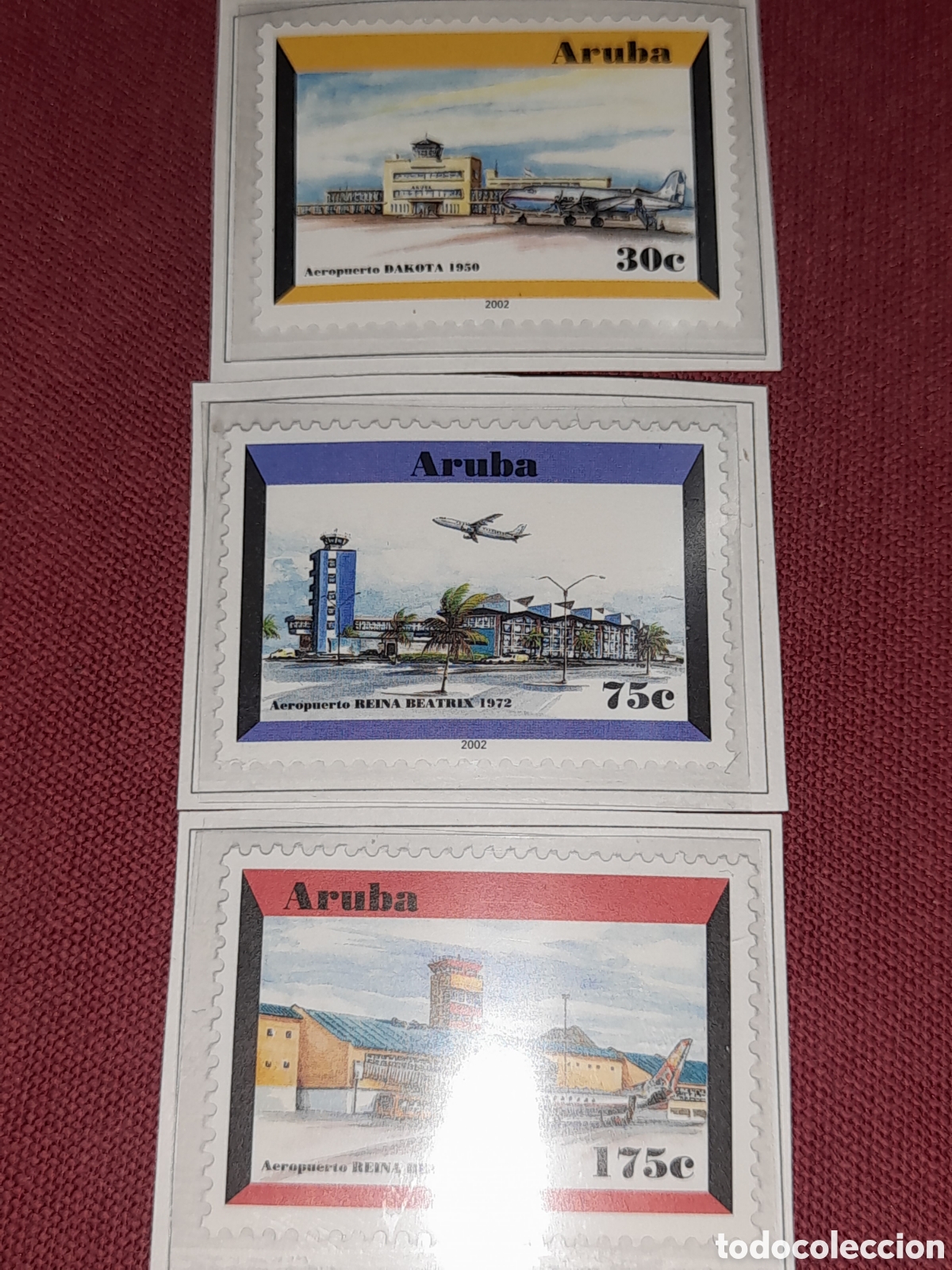 Sellos: Sello Aruba nuevo 2001. Aeropuerto Reina Beatriz. Aviones. Aviaci&oacute;n. Vuelos. Torre. Pista