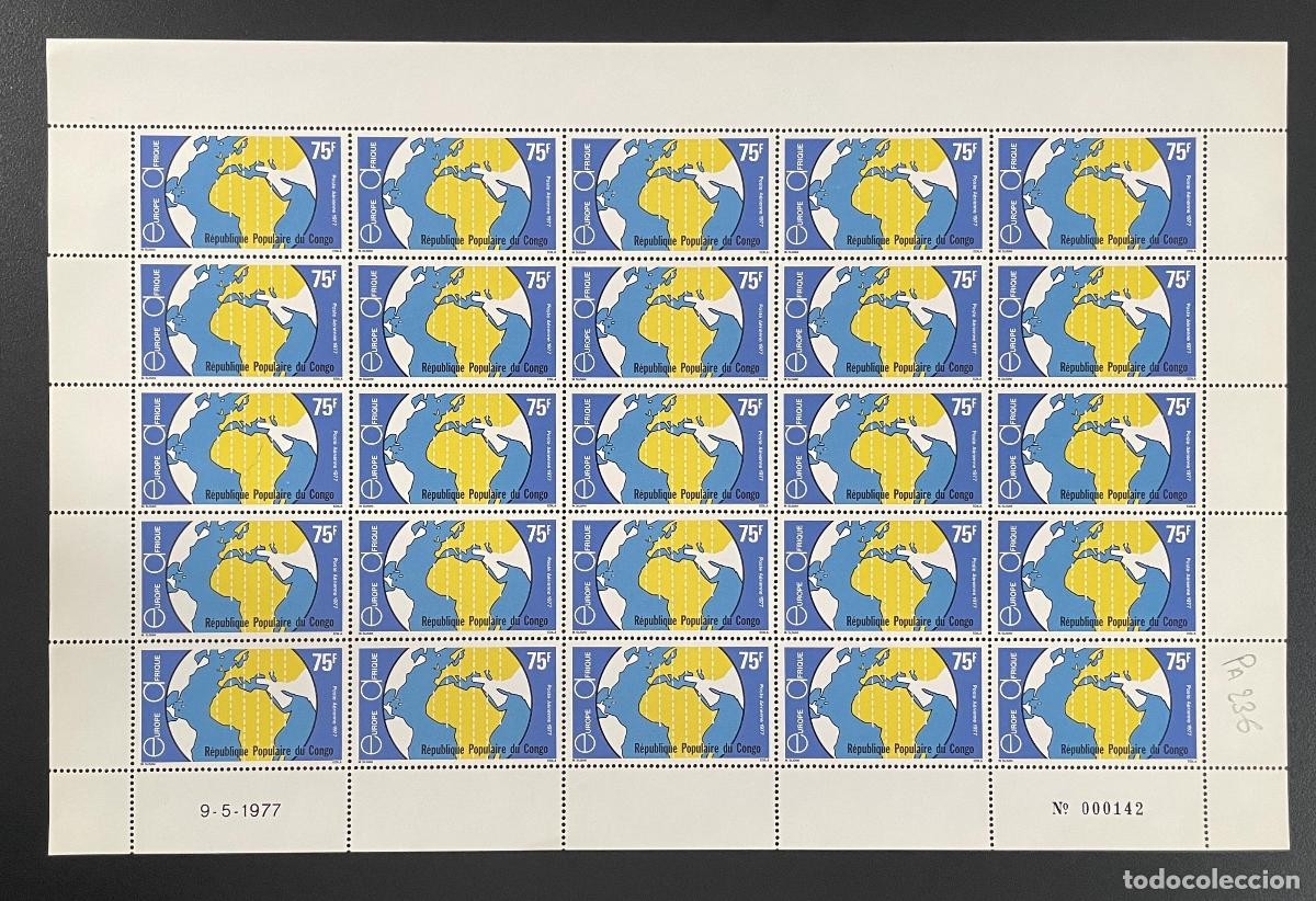 Stamps: Congo 1977 YT PA 236 tabl&oacute;n Europa &Aacute;frica mapa del mundo enlace a&eacute;reo