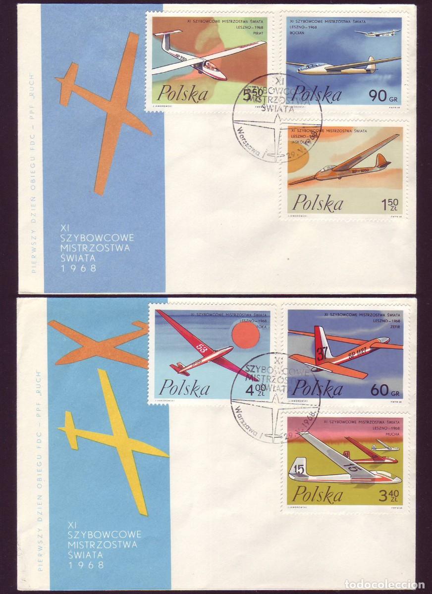 Sellos: 2 FDC Polonia, 1968 | Aviones / planeadores (gliding planes) | Yv: 1696/701 - Mi: 1846/51