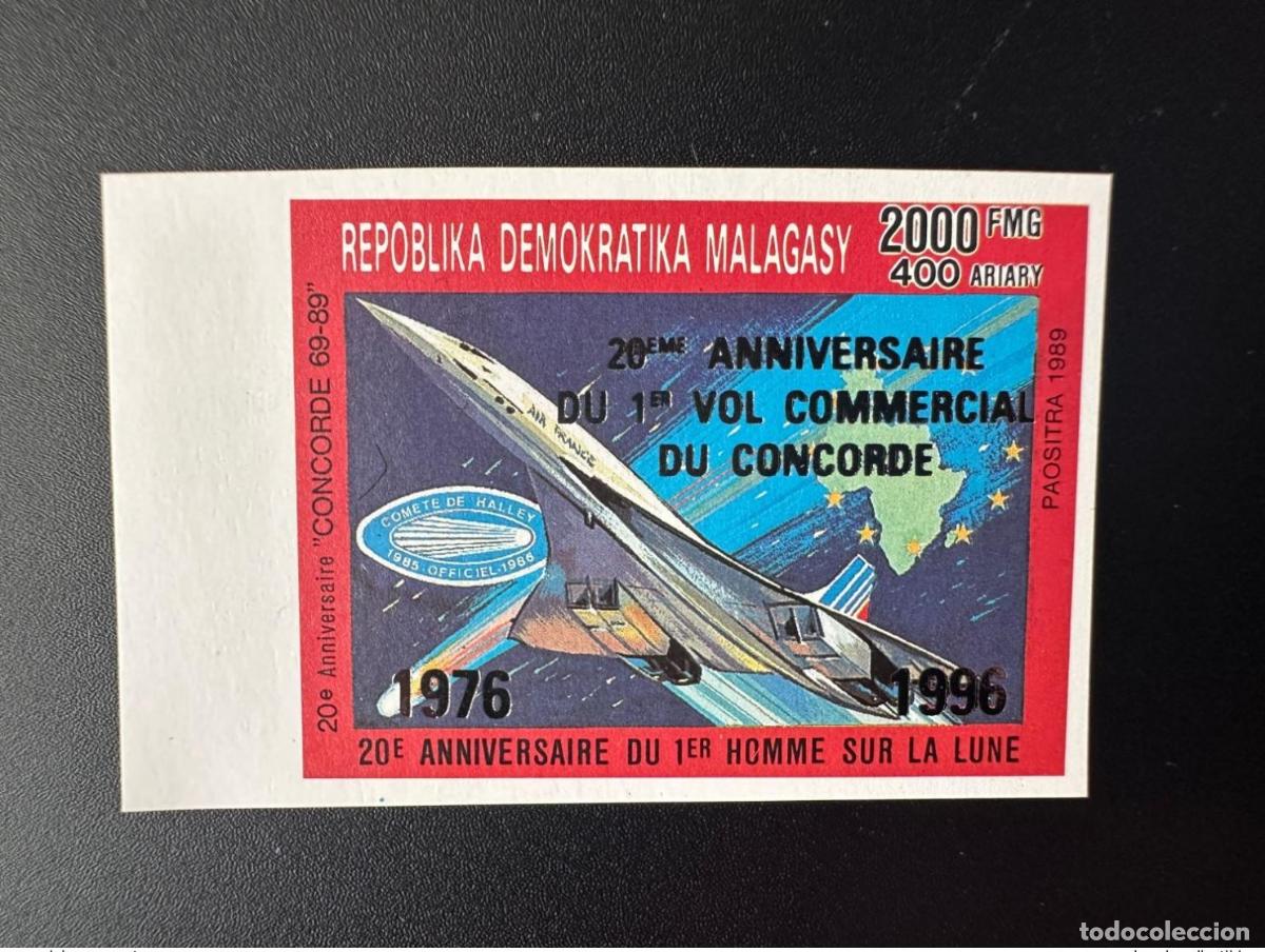 Sellos: Madagascar 1989/1996 Mi. 1802 a B ND Silver Ovpt primer vuelo Concorde Avion