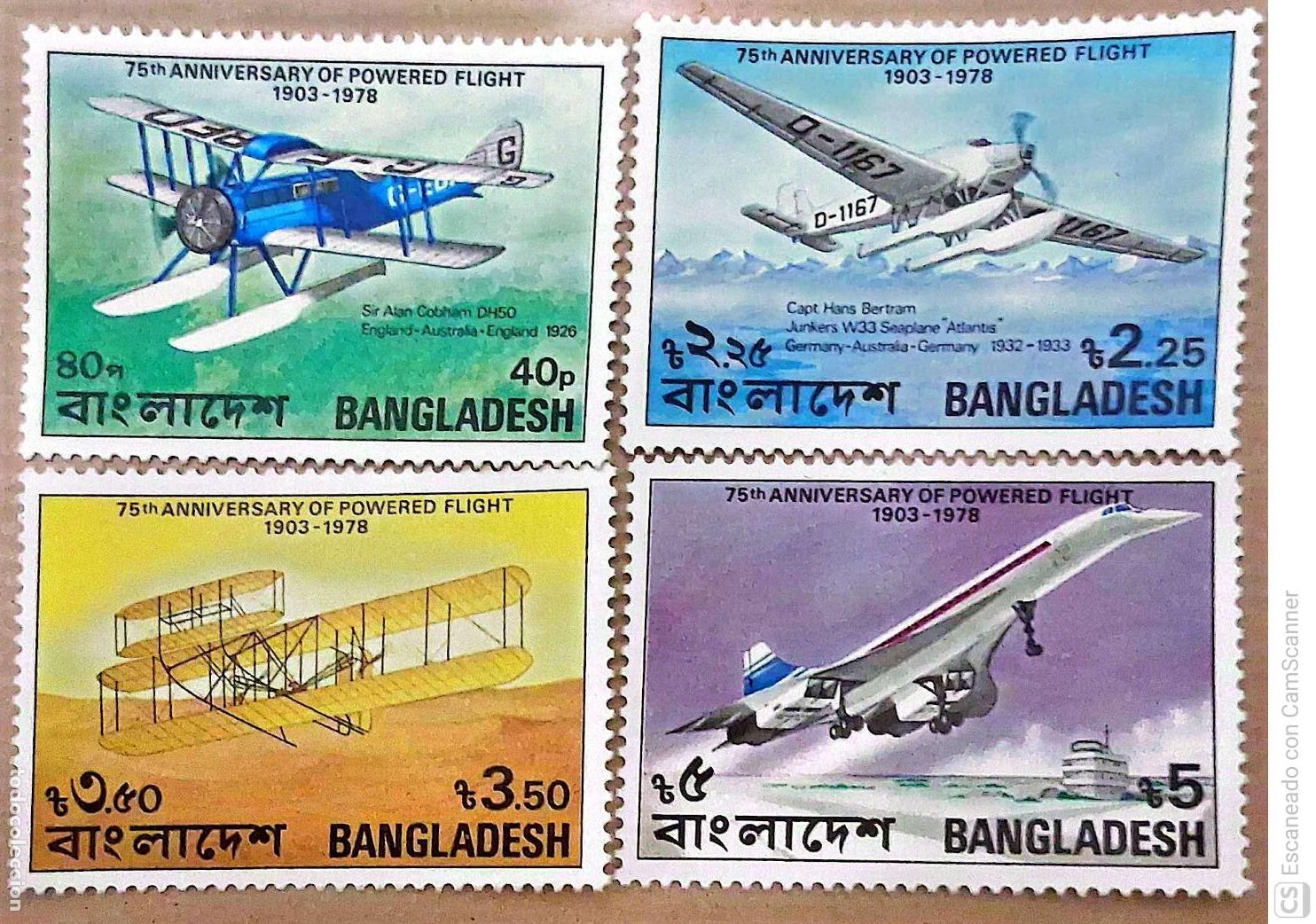 Sellos: Bangladesh. 121/24 Aniversario del primer vuelo acon motor de los hermanos Wright. 1978. Sellos nuev