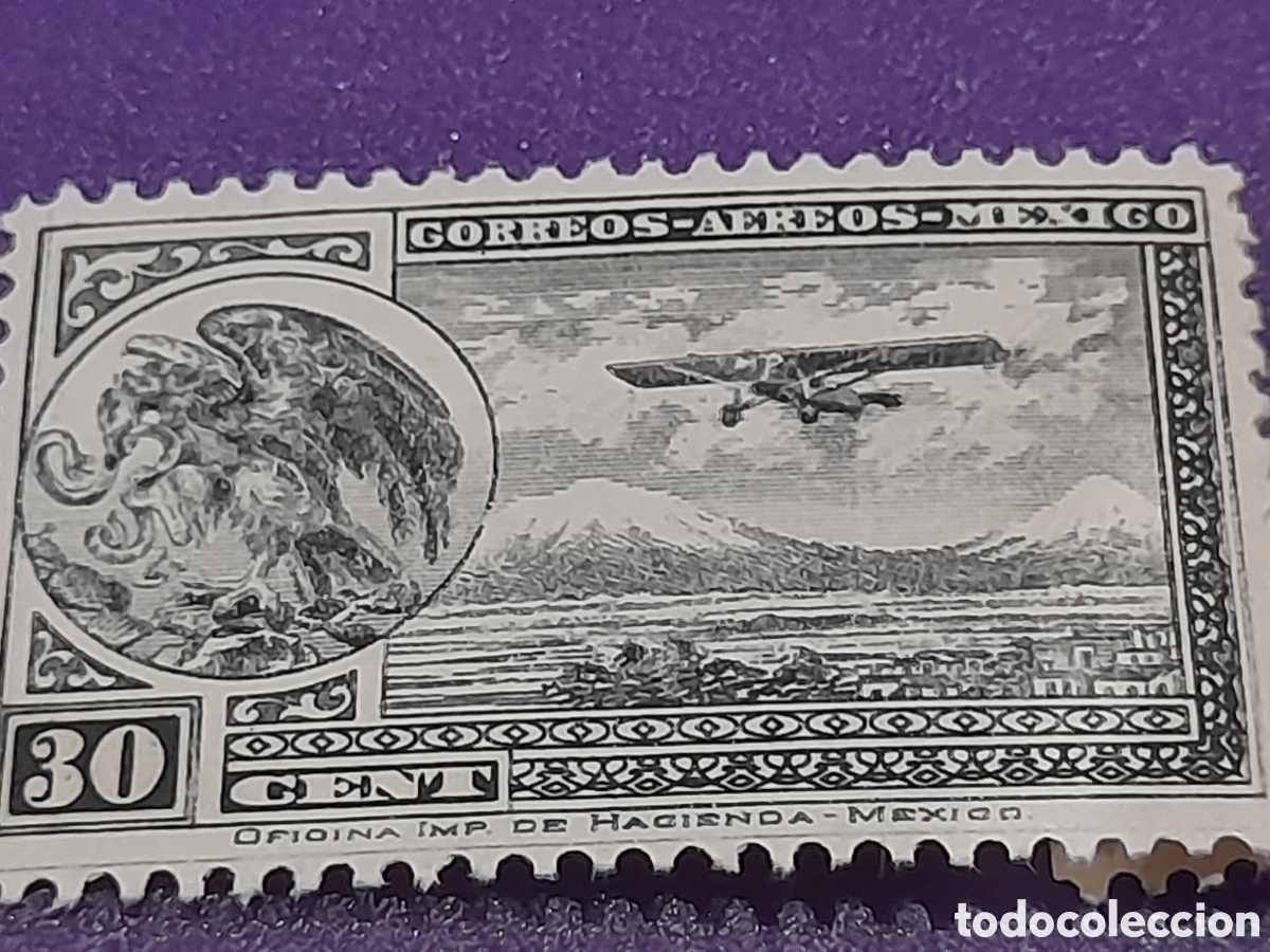 Sellos: Sello (1/8v) M&eacute;xico nuevo 1929 - 1930. C aereo. Aeroplano. Aviones. Escudo armas. Aguila. Aves Mont
