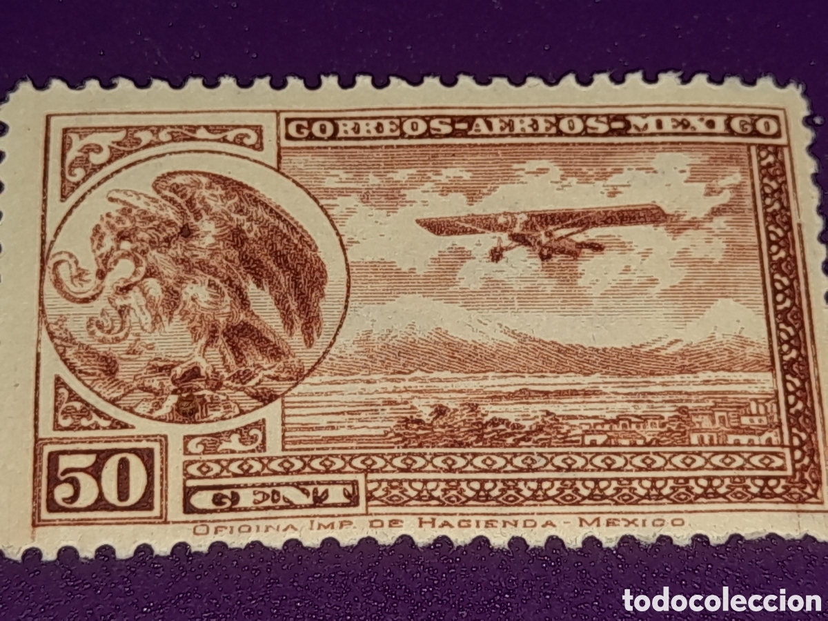 Sellos: Sello (1/8v) M&eacute;xico nuevo 1929 - 1930. C aereo. Aeroplano. Aviones. Escudo armas. Aguila. Aves Mont