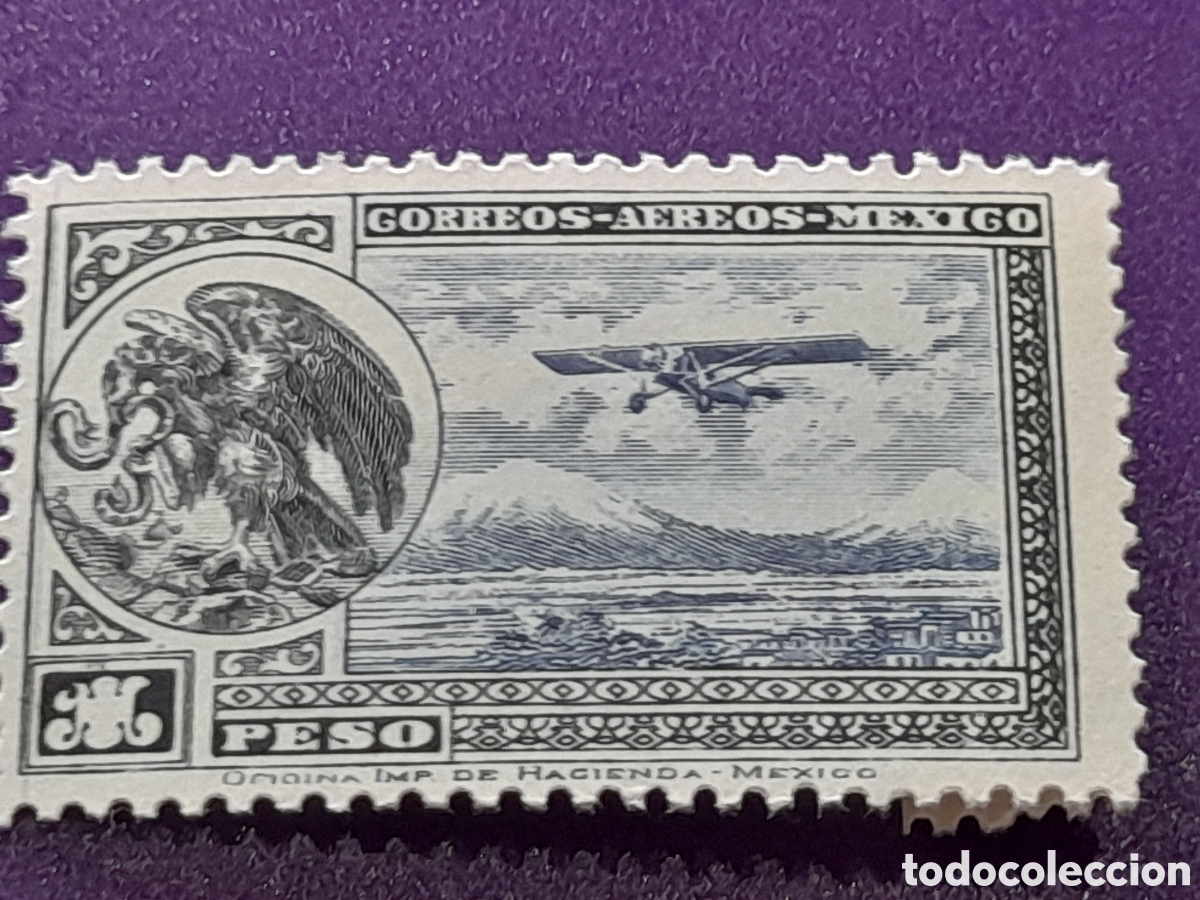 Sellos: Sello (1/8v) M&eacute;xico nuevo 1929 - 1930. C aereo. Aeroplano. Aviones. Escudo armas. Aguila. Aves Mont
