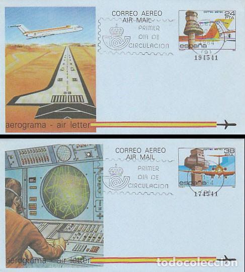Sellos: AEROGRAMA EDIFIL 207/8 (A&Ntilde;O 1984) AEROPUERTOS DE GERONA Y FORONDA (VITORIA) PRIMER DIA SERIE COMPLET
