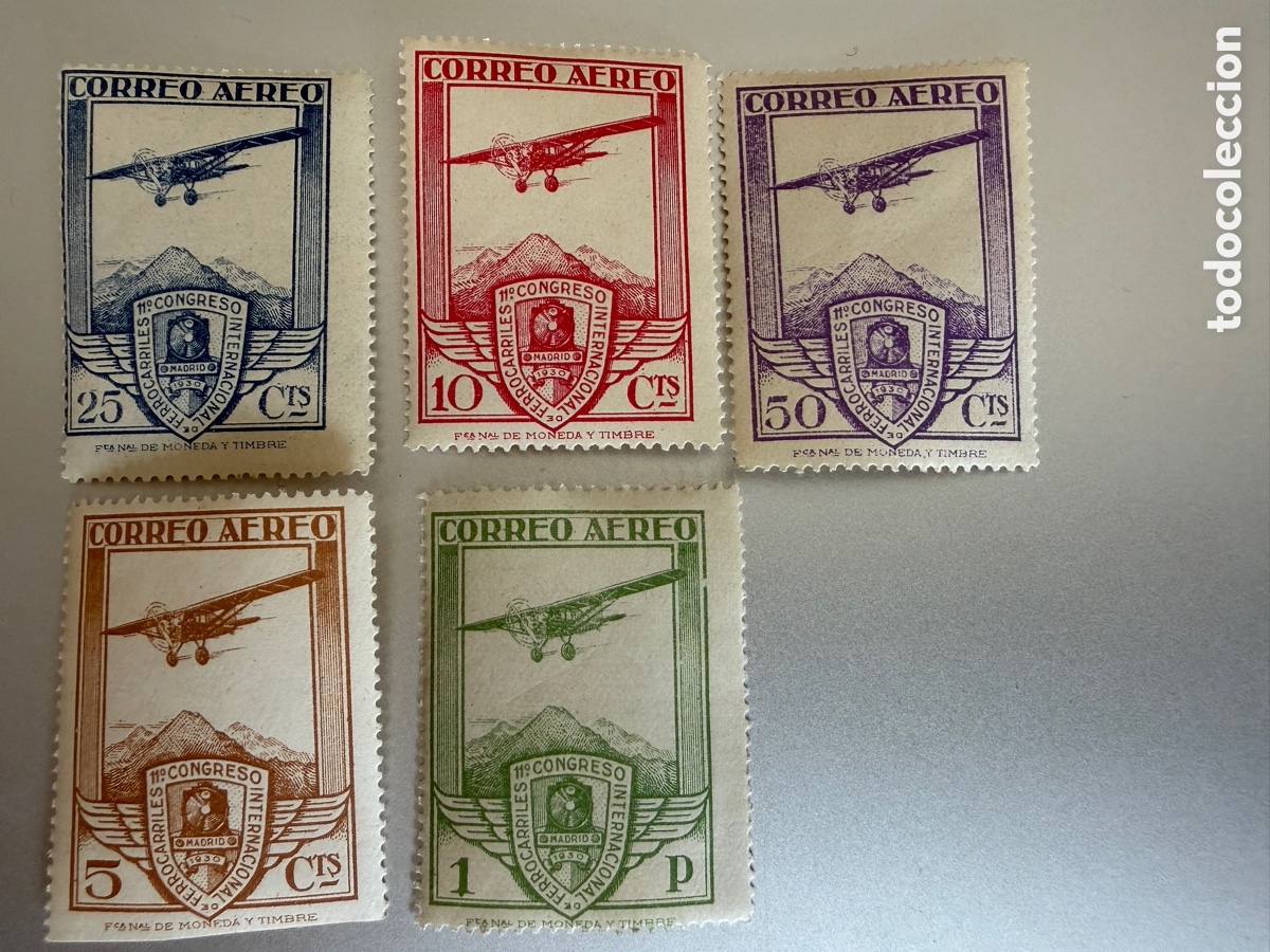 Sellos: 5 sellos 1930 Ferrocarriles Serie Correo A&eacute;reo Edifil 483-488