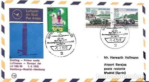 Sellos: Alemania y FDC ́lufthansa Europa Jet LH188, Hamburgo-Madrid 1972 (99976) nn