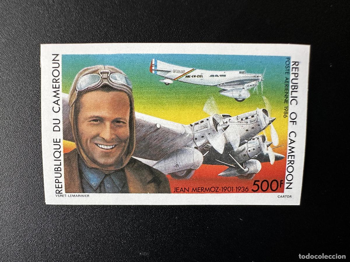 Sellos: Camer&uacute;n 1986 Mi. 1138 ND Jean Mermoz aviador pionero avi&oacute;n de aviaci&oacute;n