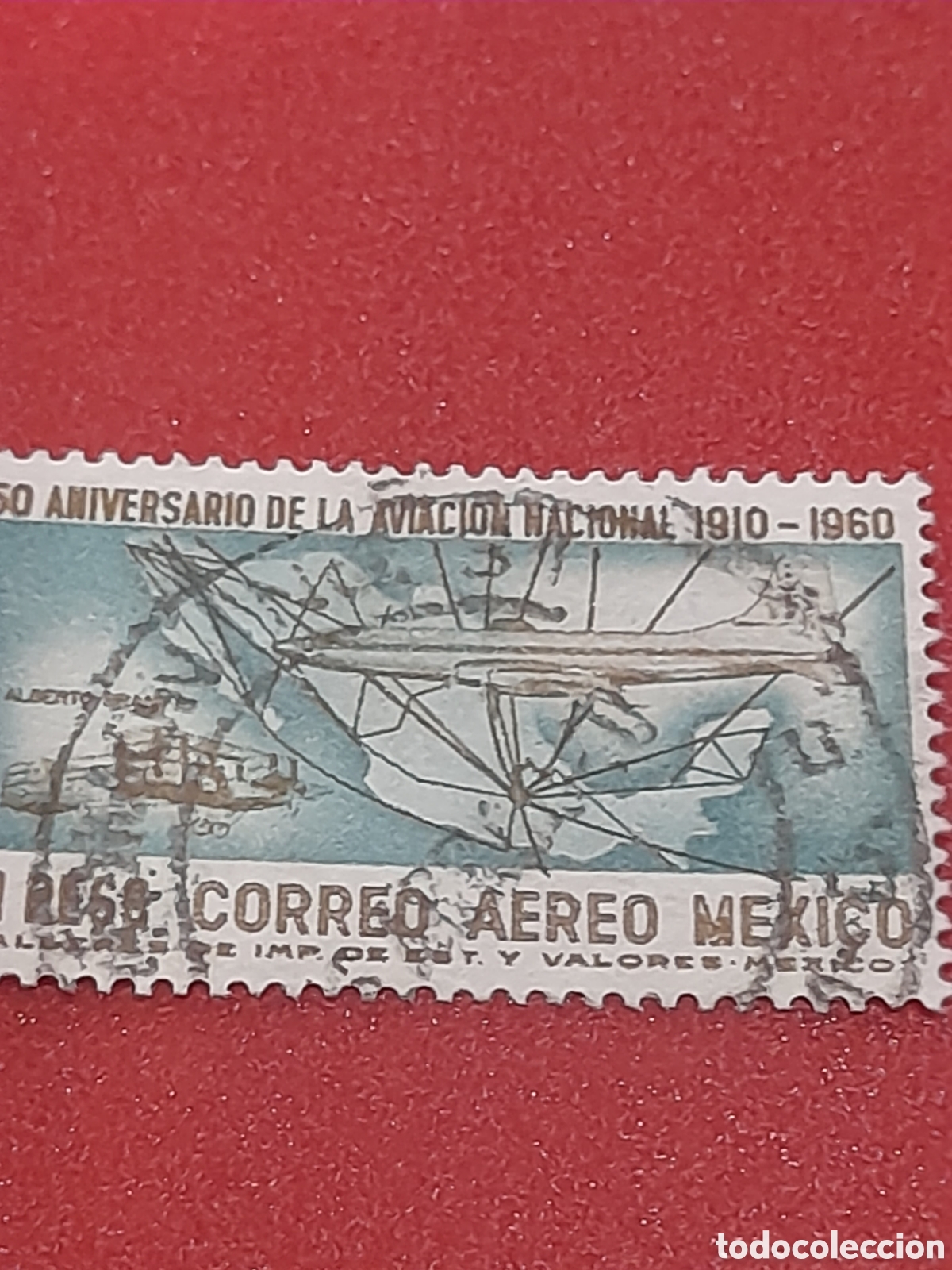 Sellos: Sello (1/2v) Mexico mtdo/udo 1960. 50Aniv aviacion. Aviones. Vuelos. Cartograf&iacute;a. Mapa.
