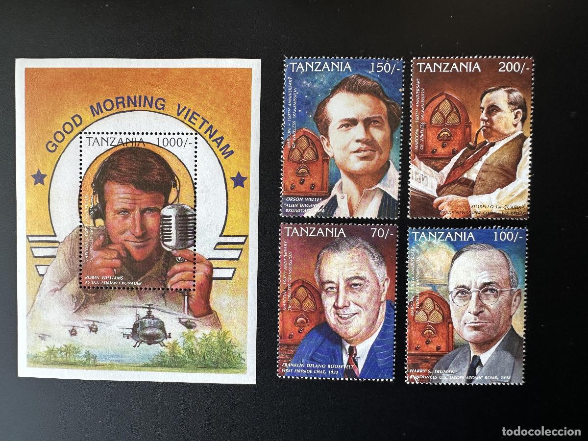 Sellos: Tanzania 1996 Mi. 2449 - 2452 Bl. 337 Historia de Robin Williams Vietnam Roosevelt