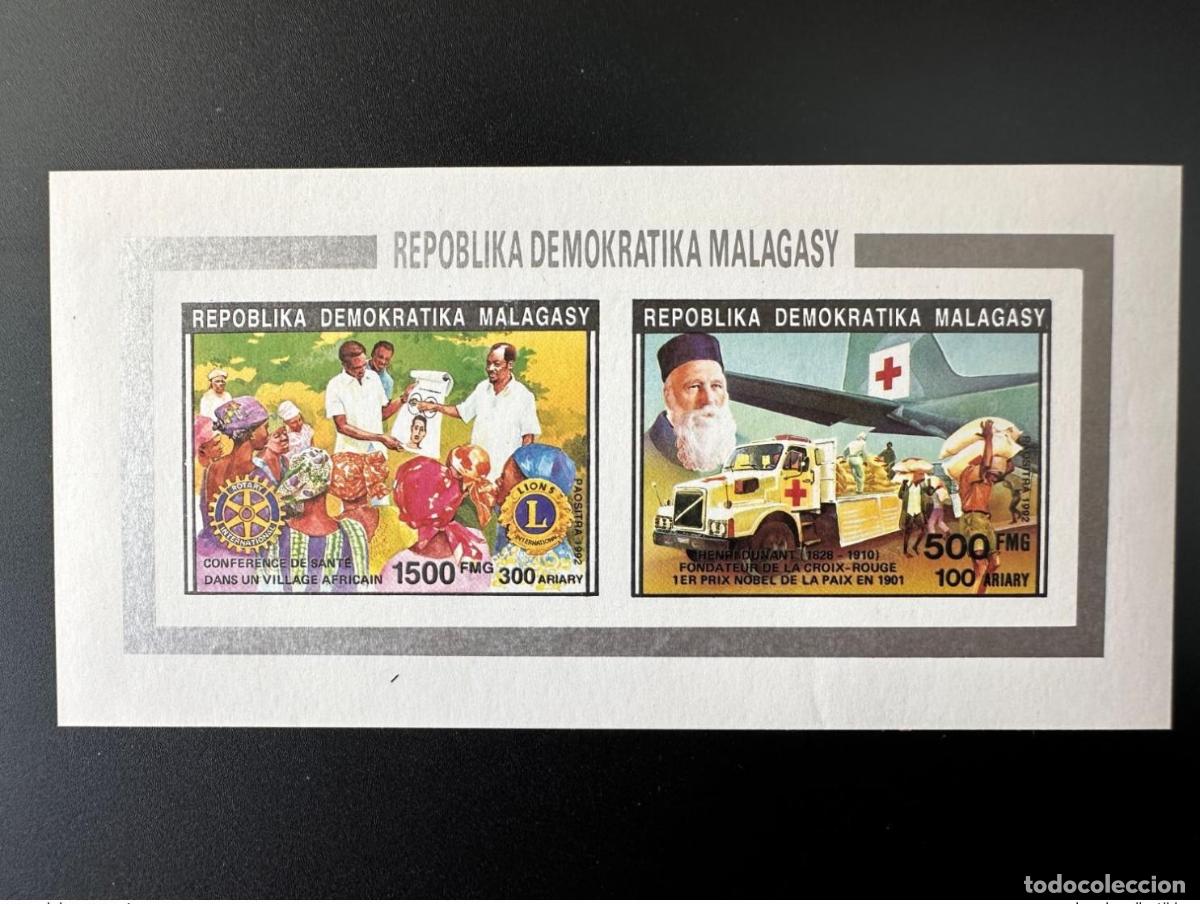 Sellos: Madagascar 1992 Mi. 1391/1394 II ND Imperf Dunant Cruz Roja Lions Rotary