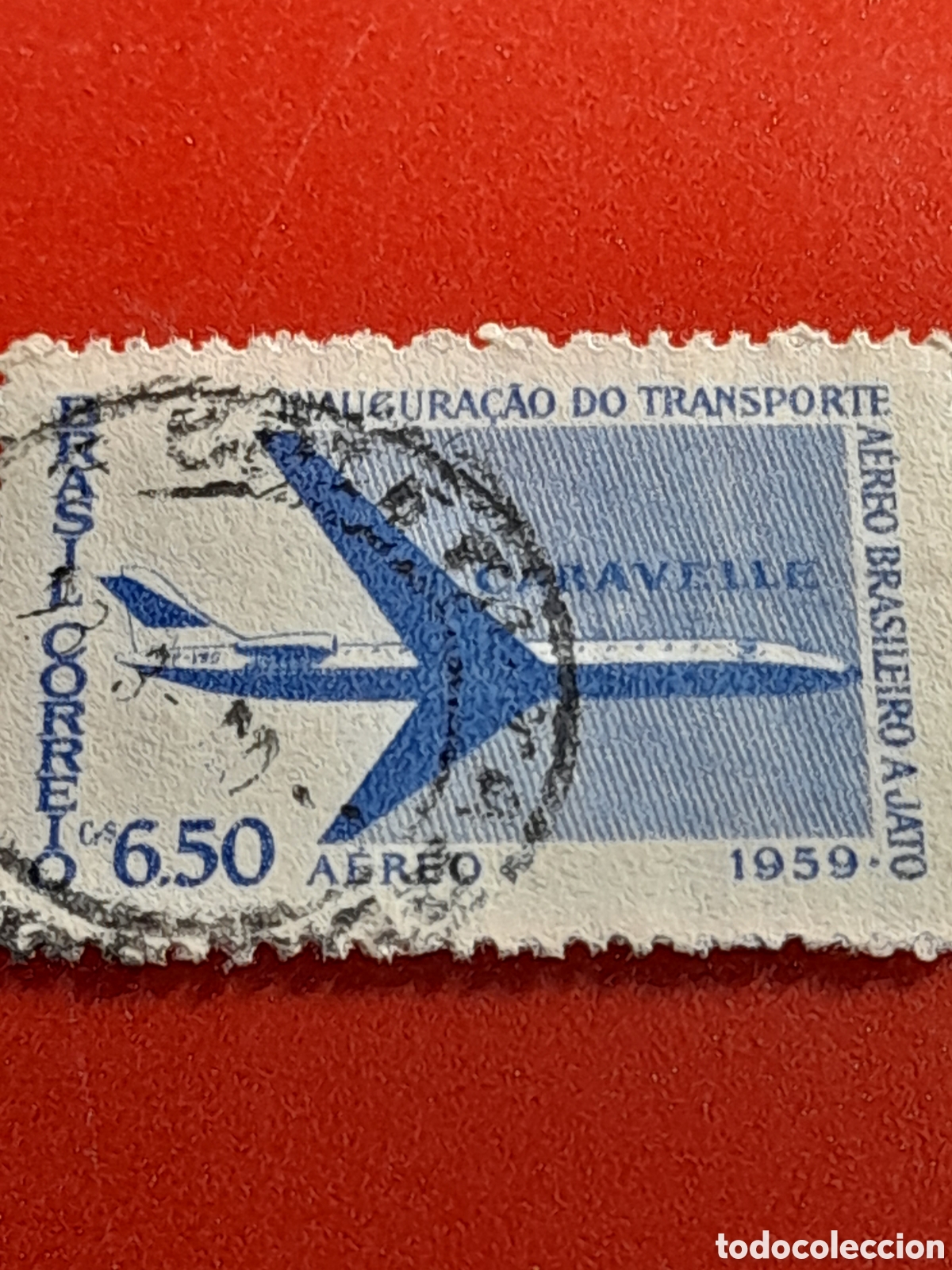 Sellos: Sello Brasil mtdo/udo 1959. Inauguraci&oacute;n flota a&eacute;rea. Aviones. Aviaci&oacute;n. Vuelos. Civil.