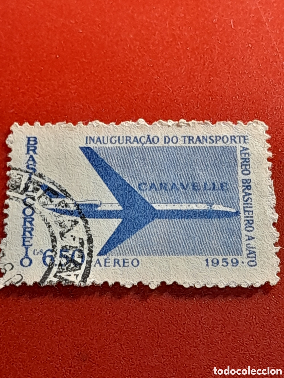 Sellos: Sello Brasil mtdo/udo 1959. Inauguraci&oacute;n flota a&eacute;rea. Aviones. Aviaci&oacute;n. Vuelos. Civil.