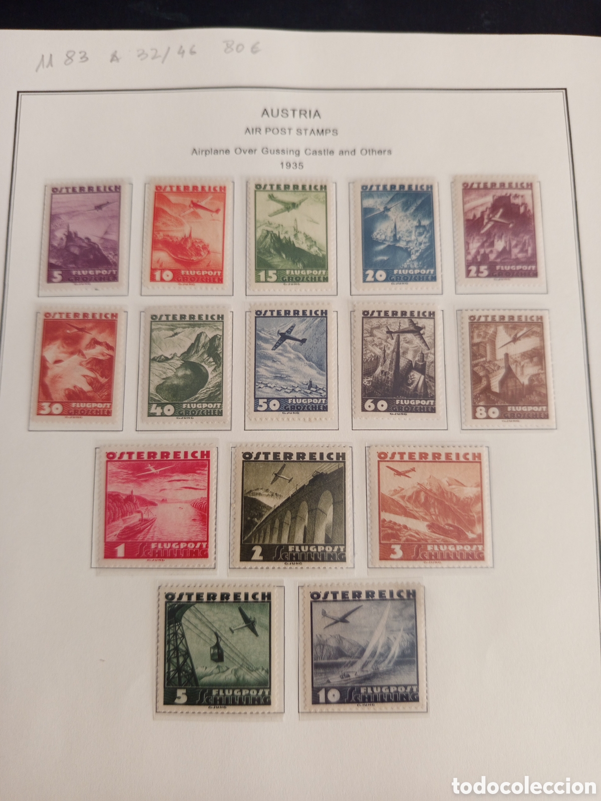 Sellos: AUSTRIA, 1935. CORREO A&Eacute;REO: AEROPLANO . PAISAJES. YVERT A&Eacute;REO 32/46. PEDIDO M&Iacute;NIMO 3 &euro;. VER FOTOS .