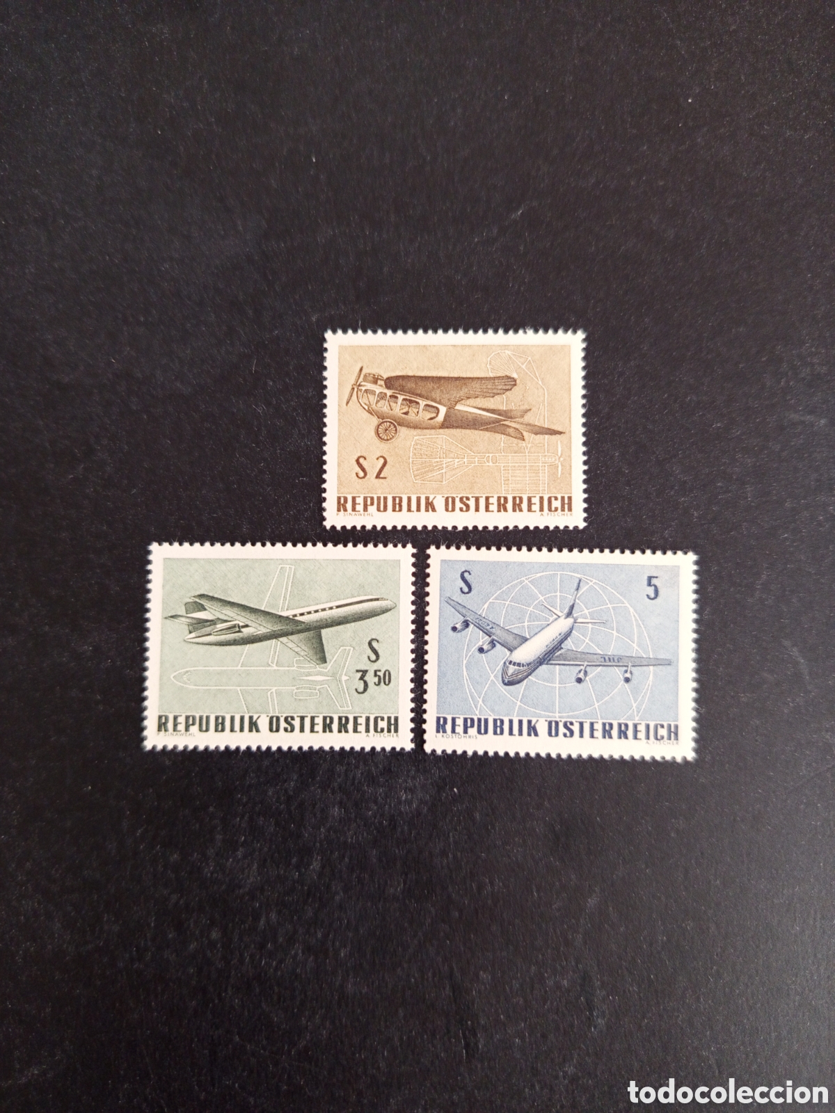 Sellos: AUSTRIA, 1968. CORREO A&Eacute;REO: AVIONES. YVERT A&Eacute;REO 63/5. PEDIDO M&Iacute;NIMO 3 &euro;. VER FOTOS