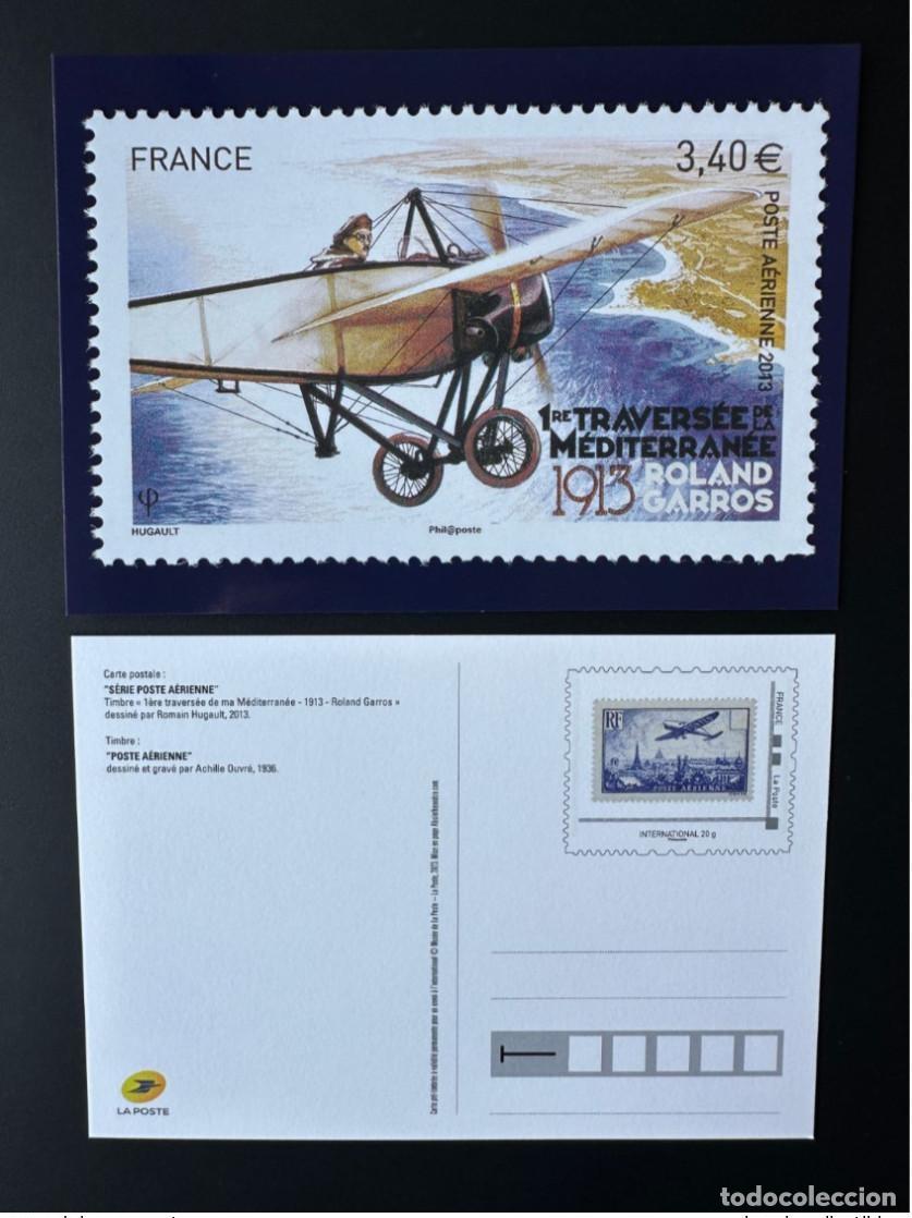 Sellos: Francia 2023 tarjeta postal completa de Roland Garros Par&iacute;s avi&oacute;n correo a&eacute;reo 1936