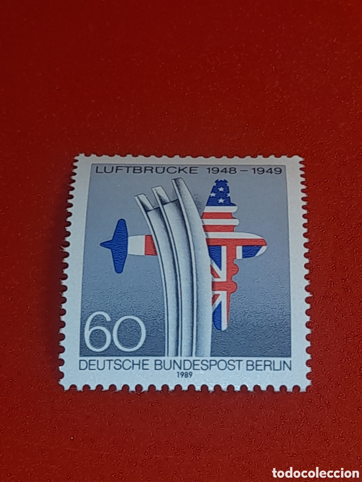 Sellos: Sello Alemania, Berlin nuevo 1989. 40Aniv puente a&eacute;reo. Aviones. Aviaci&oacute;n. Vuelos. Bandera.