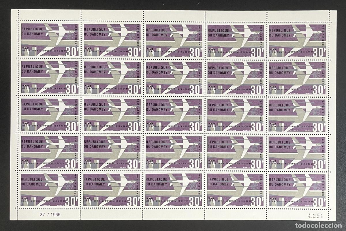 Sellos: Aviaci&oacute;n a&eacute;rea Dahomey 1966 YT PA 46 tabl&oacute;n Air Afrique DC-8
