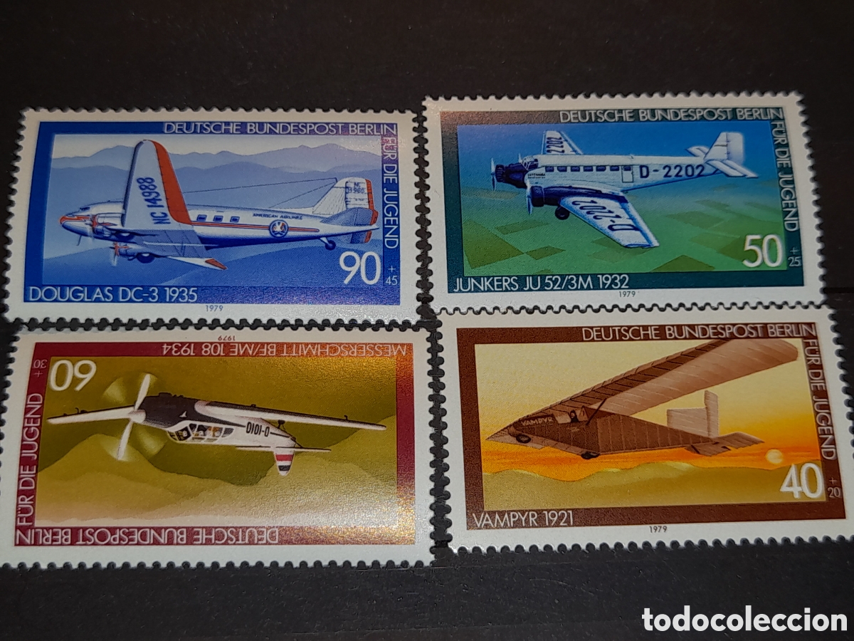 Sellos: Sello Alemania, Berlin nuevo 1979. Pro juventud. Aviones. Aviaciin. Vuelos. Avioneta. Bimotor.