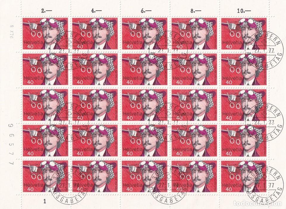 Sellos: 25 Sellos en minipliego - Suiza 1977 / Pioneros de la aviaci&oacute;n - Oskar Bider 1891-1919