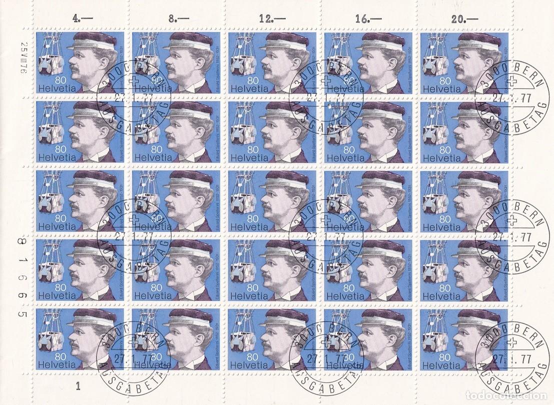 Sellos: 25 Sellos en minipliego - Suiza 1977 / Pioneros de la aviaci&oacute;n - Eduard Spelterini, 1852-1931