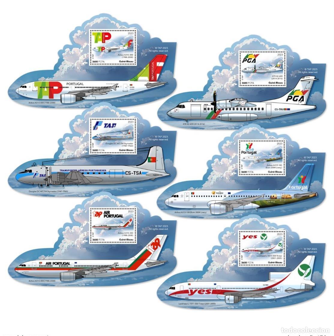 Sellos: Guinea-Bis&aacute;u 2023 Mi.? S&aacute;banas de recuerdo S/S Avi&oacute;n TAP Air Portugal