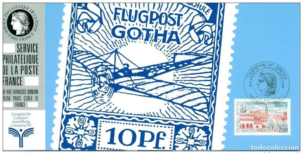 Sellos: 076 Mapa oficial de la exposici&oacute;n Lilienthal 1991 Francia FDC Flugpost Flugzeug
