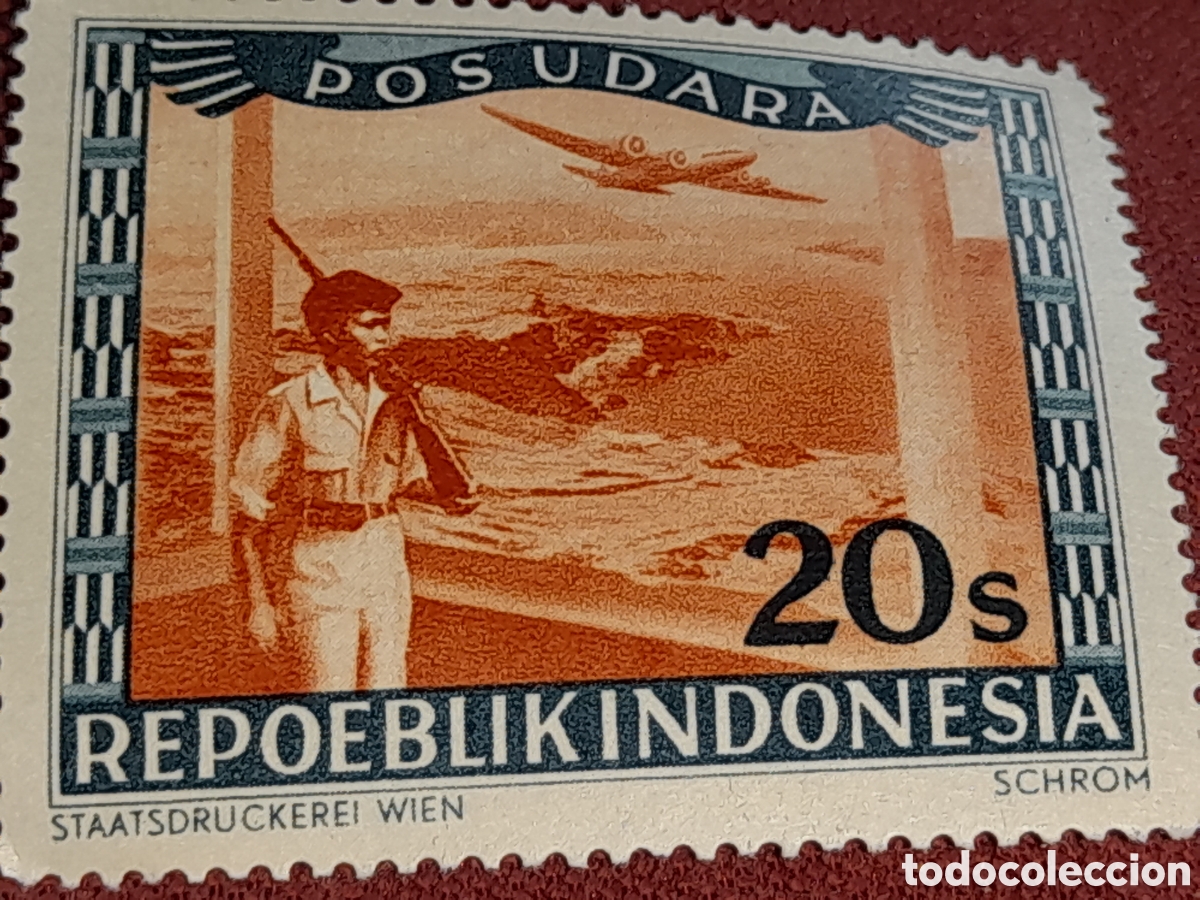 Sellos: Sello (1/13v) Indonesia nuevo 1947-1948. Repoeblik. Pos Udara. Aviones. Aviaci&oacute;n. Militar. Soldado