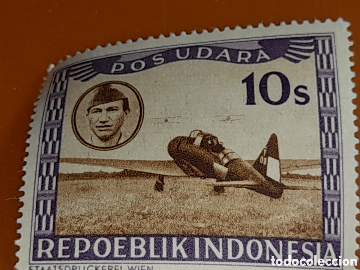 Sellos: Sello (1/13v) Indonesia nuevo 1947-1948. Repoeblik. Pos Udara. Aviones. Aviaci&oacute;n. Militar. Aeropuert