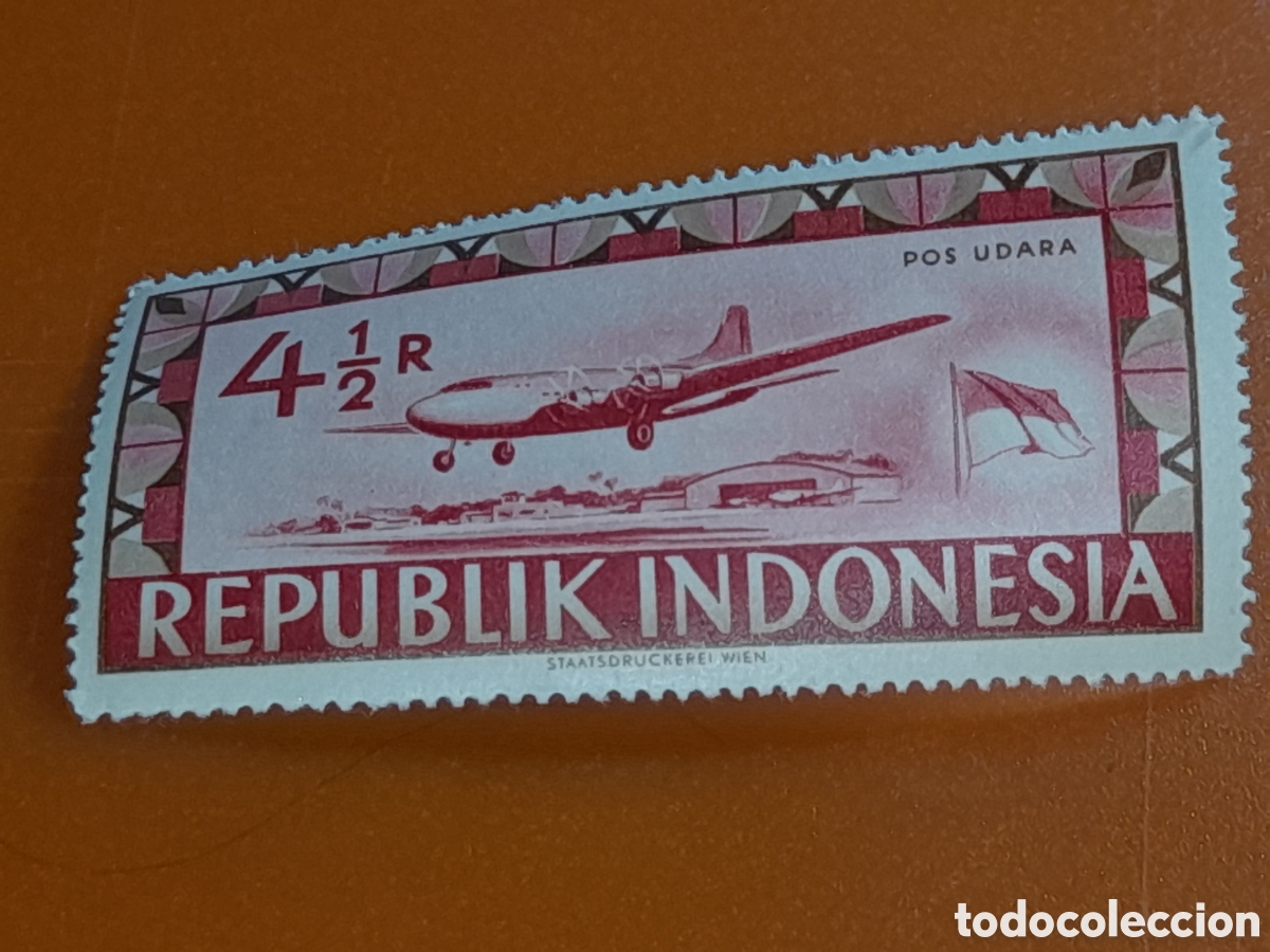 Sellos: Sello (1/5v) Indonesia nuevo 1949. Fin bloqueo naval Holandes. Bandera. Aviones. Aviaci&oacute;n. Vuelos
