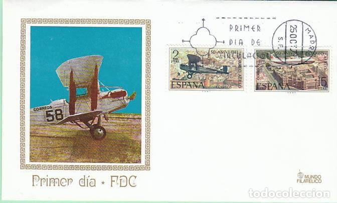 Sellos: EDIFIL 2059/60, 50 ANIVERSARIO DEL CORREO AEREO, PRIMER DIA DE 25-10-1971 MUNDO FILATELICO