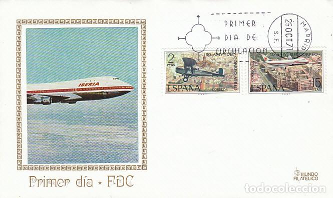 Sellos: EDIFIL 2059/60, 50 ANIVERSARIO DEL CORREO AEREO, PRIMER DIA DE 25-10-1971 MUNDO FILATELICO