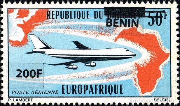 Sellos: Ben&iacute;n 2009 Mi. 1525 sobrecargado Europ&aacute;frica correo a&eacute;reo avi&oacute;n mapa
