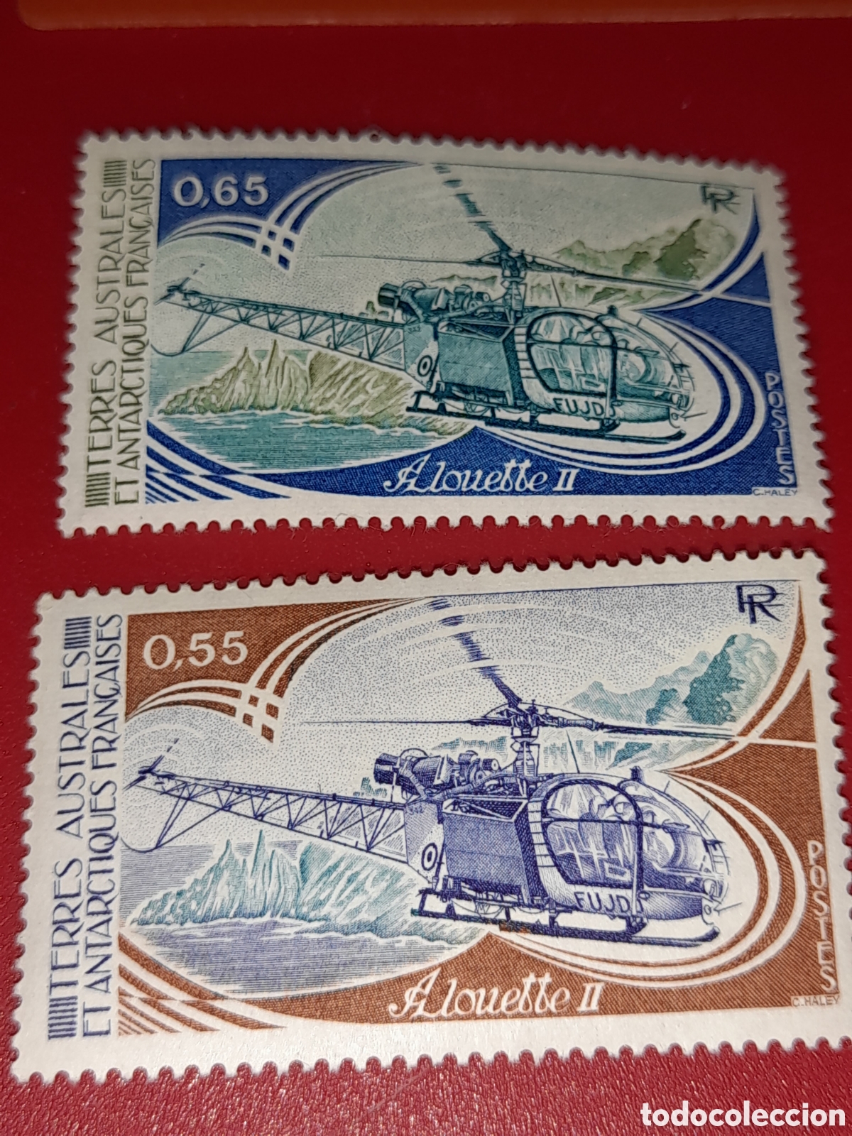 Sellos: Sello T. Ant&aacute;rticos Australes Francia nuevo 1981. Helicoptero Alouette II. Aviones. Aviacion. Monta&ntilde;
